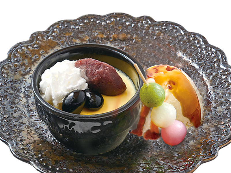 東京産たまごのプリン 黒蜜バニラアイス添え
